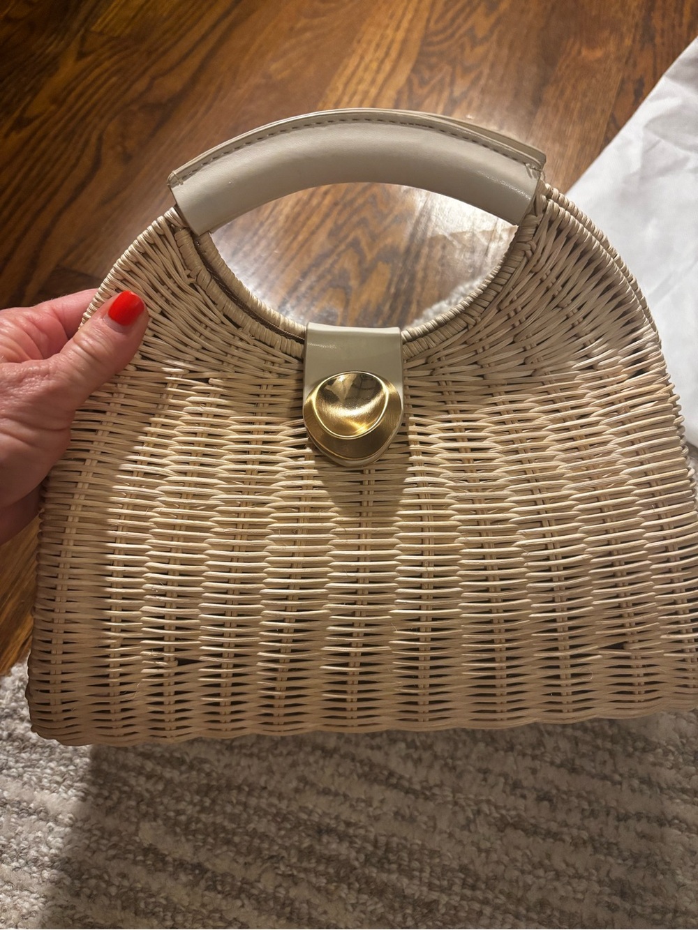 ANTONIO MELANI Cream-Trim Woven Satchel with Gold Accent - Picture 9 of 11